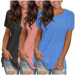 Damen Oberteile Sommer Tshirt Kurzarm Bluse mit Rundhalsausschnitt T-Shirt Tee Tops Pullover Teenager Mädchen Pulli Tunika Shirt Freizeit T Shirts Longbluse für Frauen von CSKJ