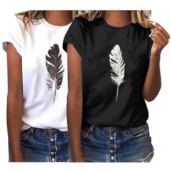 Damen Oberteile Sommer Tshirt Kurzarm Bluse mit Rundhalsausschnitt T-Shirt Tee Tops Pullover Teenager Mädchen Pulli Tunika Shirt Freizeit T Shirts Longbluse für Frauen von CSKJ