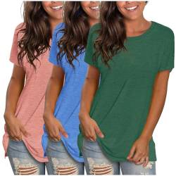 Damen T-Shirt Baumwolle Kurzarm Basic Sommer Rundhals T-Shirts Oberteile Top Bluse 3er Pack von CSKJ