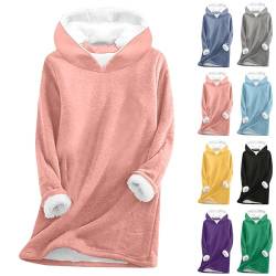 Decken Hoodie - Hoodie Damen Kapuzenpullover Teddy Fleece Sweatshirt Warmes Sherpa Gefüttertes Pullover mit Kapuze Winter Casual Langarmshirt Oberteile Einfarbig Thermounterwäsche, rosa, M von CSKJ