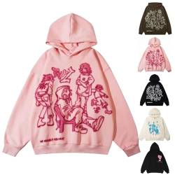 Dirndl Damen - Herren Pullover Hoodie Oversize Vintage Hooded Sweatshirt Damen Cartoon Graphic Letter Print Kapuzenpullover Bluse Sweater Pulloverkleid Hoodies Blusen Pulli Kuschelpullover, Rosa, XL von CSKJ