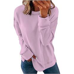 Dirndlbluse - Pullover Damen Sweatshirt Langarm Rundhals Pulli Herbst Winter Frauen Plain Locker Casual Oberteil Sport Streetwear Sweatshirts ohne Kapuze Bluse Tops, Rosa, L von CSKJ