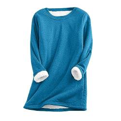 Discounter - Damen Teddy Fleece Sweatshirt Warme Sherpa Gefüttertes Pullover Herbst Winter Casual Pulli Langarmshirt Oberteile Tops Rundhals Einfarbig Thermounterwäsche, blau, L von CSKJ