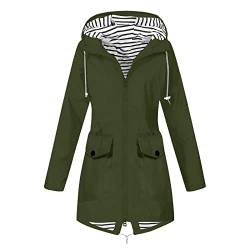 Discounter - Regenjacke Damen Wasserdicht Atmungsaktiv Regenmantel Windbreaker Lang Übergangsjacke Leichte Jacke mit Kapuze Frauen Regenparka Outdoorjacke Regenponcho für Regenzeit, Armeegrün, XXL von CSKJ