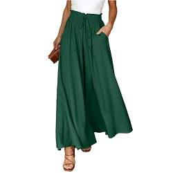 Dreiviertel Hose Damen Sommer - Damen Breites Bein Hose Sommerhose Schlaghose Elegante Business Hosen Elastisch Hohe Taille Freizeithose Jogginghose Casual Pants Laufenhose mit Kordelzug, Grün, XL von CSKJ