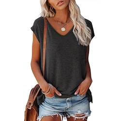 Einfarbig Bluse Damen Elegant Sommer Tshirt Baumwolle Casual Oberteile Lose Rundhals Longshirt Sommershirts Weich Bequem Kurzarm Tee Tops Lässig Mode Tunika Streetwear für Frauen von CSKJ