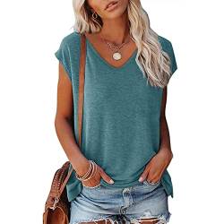 Einfarbiges Damen Oberteile Sommer Tshirt Kurzarm Bluse mit Rundhalsausschnitt T-Shirt Tee Tops Pullover Teenager Mädchen Pulli Tunika Shirt Freizeit T Shirts Longbluse für Frauen von CSKJ