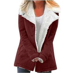 Einkaufskorb - Winterjacke Dünn Teddyfleece Gefüttert Warm Winter Plüschjacke Lang Einfarbig Fleecejacke Langarm Knöpfe Jacke Casual Herbst Winter Winterpullover mit Tasche, wein, 4XL von CSKJ