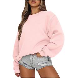 Einkaufstrolley - Damen übergroße Sweatshirt mit Rundhalsausschnitt Kurz Pullover Loose Casual Oberteil Oversized Langarmshirt, Rosa, L von CSKJ