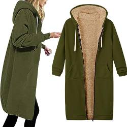 Einkaufstrolley - Winterjacke Damen Teddy Fleecejacke Warm Gefüttert Winter Plüschjacke Lang Einfarbig Winterpullover Hooded Jacke Casual Kapuzenpullover mit Tasche, Grün, XL von CSKJ