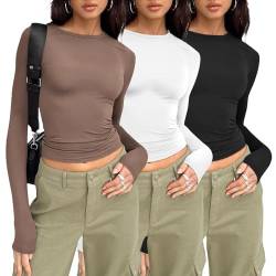 Enge Oberteile Damen Langarmshirt Damen Eng Y2K Top Slim Fit Long Sleeve Shirt Sexy Oberteile Langarm Basic Crop Tops Rundhals Cropped Tee Casual Teenager Streetwear von CSKJ