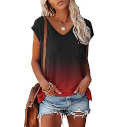 Farbverlauf Druck Tshirt Damen Baumwolle Oberteile Langarmshirt V Ausschnitt Oberteil Lose T-Shirt Lässig Pullover Sweatshirt Basic Tshirt Tunika Top Bluse Einfarbig Casual T-Shirts von CSKJ