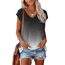 Farbverlauf Drucken Tshirt Damen Bluse Kurzarm Rundhalsausschnitt T-Shirt Locker Frauen Oberteile Sommer Alltag Crop Top Sport T-Shirts Teenager Mädchen Kleidung Y2k Sommerkleidung Damen von CSKJ