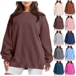 Festival Sweatshirt Damen Pullover übergroße Sweatshirt Vintage Oversized Langarmshirt Rundhals Longpullover Teenager Mädchen Casual Oberteile Tops Bluse Winter Herbst Streetwear Pulli, Braun, XL von CSKJ