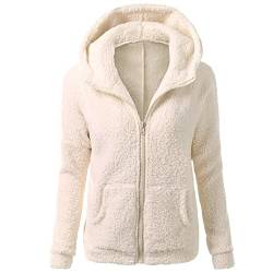 Fleecepulli Damen - Fleecejacke Damen mit Kapuze Basic Winterparka Gefüttert Kapuzenpullover Hoodie Winterjacke Teddyjacket Kapuzenjacke Causal Sweatjack Plüschjack Jacket, Beige, XL von CSKJ