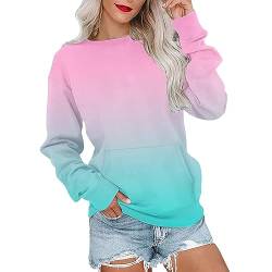 Fleecepullover Damen Sweatshirts Damen Rundhals Langarmshirt Herbst Winter Pullover Casual Basic Oberteile Tops mit Taschen S-2XL, Rosa, M von CSKJ