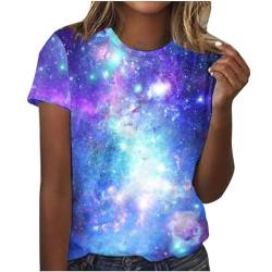 Galaxie Druck Ausgefallene Tshirt Damen Baumwolle Oberteile Langarmshirt V Ausschnitt Oberteil Lose T-Shirt Lässig Pullover Sweatshirt Basic Tshirt Tunika Top Bluse Einfarbig Casual T-Shirts von CSKJ