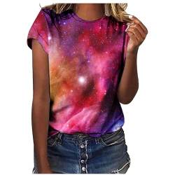 Galaxy Druck Ausgefallene Tshirt Damen Baumwolle Oberteile Langarmshirt V Ausschnitt Oberteil Lose T-Shirt Lässig Pullover Sweatshirt Basic Tshirt Tunika Top Bluse Einfarbig Casual T-Shirts von CSKJ