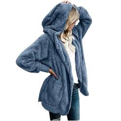 Gutschein Amazon Geburtstag Damen Mantel Plüschjacke Hoodie Jacke Oversize Wintermantel Kurzmantel Warm Cardigan Kapuzenjacke Winterjacke mit Taschen, Blau, M von CSKJ