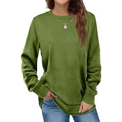 Gutschein Amazon Sweatshirts Damen Rundhals Langarmshirt Herbst Winter Pullover Casual Basic Oberteile Tops Warme Bluse Klamotten S-2XL, Grün, XL von CSKJ