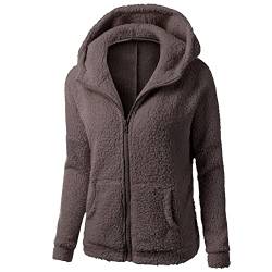 Gutschein Amazon Weihnachten - Fleecejacke Damen Kapuzenpullover Hoodie mit Zipper Teddyjacket Sweatshirt Basic Kapuzenjacke Causal Sweatjack Plüschjack Jacket Winter Warm Hoodies, Kaffee, M von CSKJ