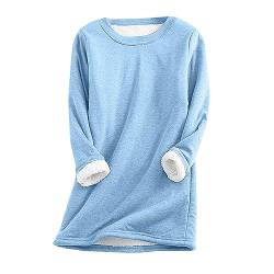 Hoodie Decke Damen - Damen Teddy Fleece Sweatshirt Warme Sherpa Gefüttertes Pullover Herbst Winter Casual Pulli Langarmshirt Oberteile Tops Rundhals Einfarbig Thermounterwäsche, himmelblau, 4XL von CSKJ