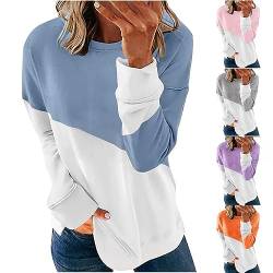 Hoodie Decke - Sweatshirt Damen Pullover Farbblock Rundhals Langarmshirt Pulli Herbst Winter Casual Locker Oberteile Sport Streetwear Sweatshirts ohne Kapuze Shirts Tops, Blau, L von CSKJ