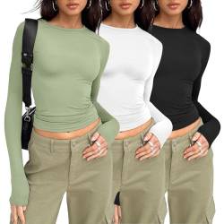 Klamotten Damen Skims Langarmshirt Slim Fit Damen Y2K Oberteile Langarm Shirts Rundhals Cropped Tee Einfarbig Basic Crop Tops Casual Athletisches Top Teenager Streetwear von CSKJ