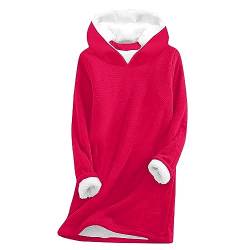 Kuschelpullover Damen - Hoodie Damen Kapuzenpullover Teddy Fleece Sweatshirt Warmes Sherpa Gefüttertes Pullover mit Kapuze Winter Casual Langarmshirt Oberteile Einfarbig Thermounterwäsche, rot, S von CSKJ