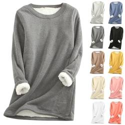 Mantel Damen Winter - Damen Teddy Fleece Sweatshirt Warme Sherpa Gefüttertes Pullover Herbst Winter Casual Pulli Langarmshirt Oberteile Tops Rundhals Einfarbig Thermounterwäsche, dunkelgrau, M von CSKJ