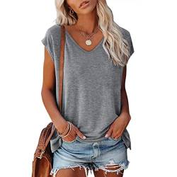 Plain Bluse Damen Elegant Sommer Tshirt Baumwolle Casual Oberteile Lose Rundhals Longshirt Sommershirts Weich Bequem Kurzarm Tee Tops Lässig Mode Tunika Streetwear für Frauen von CSKJ