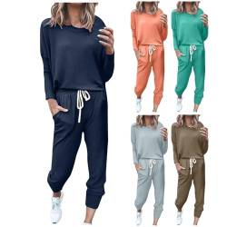 Pullover Damen Elegant Hosenanzug Damen Sweatshirt Tracksuit Langarm Pullover Rundhals Trainingsanzüge Einfarbig Zweiteiler Outfit Sport Set Hosenanzüge Jogginganzug Freizeitanzug, Marineblau, XL von CSKJ