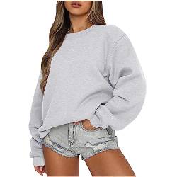 Pullover Damen Winter - Damen übergroße Sweatshirt mit Rundhalsausschnitt Kurz Pullover Loose Casual Oberteil Oversized Langarmshirt, Grau, XXL von CSKJ