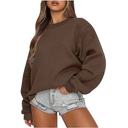 Pullover Damen Winter - Damen übergroße Sweatshirt mit Rundhalsausschnitt Kurz Pullover Loose Casual Oberteil Oversized Langarmshirt, Khaki, M von CSKJ