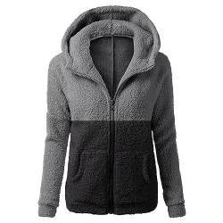 Pullover - Fleecejacke Damen Kapuzenpullover Hoodie mit Zipper Teddyjacket Sweatshirt Basic Kapuzenjacke Causal Sweatjack Plüschjack Jacket Winter Warm Einfarbig Hoodies, grau, M von CSKJ