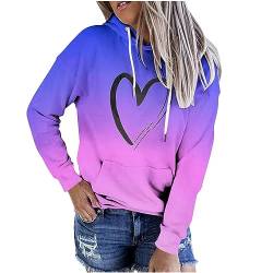 Pullover Für Damen - Damen Batik Hoodie Herz Druck Bedrucken Pullover Kawaii Kapuzenpullover Farbverlauf Oberteil Hoodie Sweatshirt Bluse Sweater Hoodies Blusen Pulli Kuschelpullover, Lila, M von CSKJ