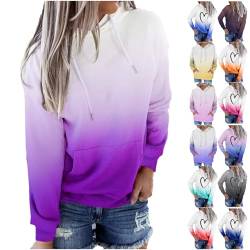 Pullover Für Damen - Damen Batik Hoodie Herz Druck Bedrucken Pullover Kawaii Kapuzenpullover Farbverlauf Oberteil Hoodie Sweatshirt Bluse Sweater Hoodies Blusen Pulli Kuschelpullover, Lila, XXL von CSKJ