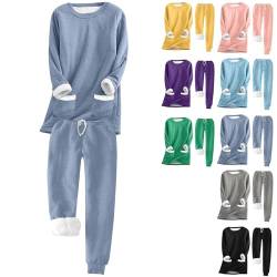 Sexy Outfit Für Damen Zweiteiler Hosenanzug Damen Teddy Fleece Sweatshirt Warmes Sherpa Gefüttertes Pullover Tracksuit Trainingsanzüge Thermounterwäsche Outfit Sport Set Jogginganzug, Marineblau, S von CSKJ