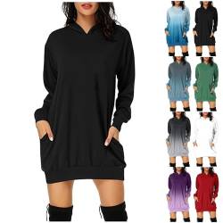 Sweatshirts Für Damen - Hoodie Damen Lang Casual Langarm Pullover Sweatshirt mit Kapuze Taschen Kapuzenpullover Mini Kleid Elegante Herbst Winter Oversized Pulloverkleider Hoodie Kleid, Schwarz, M von CSKJ