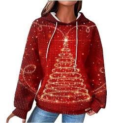 Weihnachtspullover Damen Sweatshirt Rundhals Weihnachtspulli Pullover Elegant Langarm Weihnachten Pullover Damen Weihnachts Pullis Casual Christmas Sweat Oberteile Tops für Frauen, Rot, XXL von CSKJ