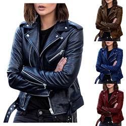 Winterjacke Damen Lang - Damen Jacke Klassisch Bikerjacke ReißVerschluss Lederjacke Elegant Retro Übergangsjacke Kurz Windjacke Coole Sachen, Schwarz, M von CSKJ