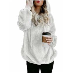 Winterparka Damen - Hoodie Damen Kapuzenpullover Teddy-Fleece Pullover Herbst Winter Warm Oberteil Langarm Einfarbig Casual Sweatshirt Hoodie Plüschjacke, grau, XL von CSKJ