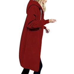 Winterpullover Damen - Sweatjacke Damen Mit Kapuze Damen Herbst Winter Outing Stil Frauen Dating Elegante Hoodies Sweatshirt Langen Mantel Jacke Tops Outwear Hoodie Outwear Kapuzenpullover, Rot, XXL von CSKJ