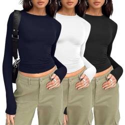 Y2K Clothes Skims Langarmshirt Slim Fit Damen Y2K Oberteile Langarm Shirts Rundhals Cropped Tee Einfarbig Basic Crop Tops Casual Athletisches Top Teenager Streetwear von CSKJ