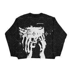 Neuer Hip Hop Streetwear Strickpullover Herren Gothic Portrait Print Pullover Herbst Harajuku Baumwollpullover Damen Übergroßer Pullover-Black01-L von CSRP