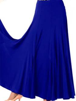 CSSOL Einfacher Schaukelrock Lange Tanzübungskleidung für Damen Standard Walzer Tango Tanzrock Einfarbig Bühnenkostüm Faltenhose,Blau,S von CSSOL