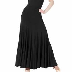 CSSOL Einfacher Schaukelrock Lange Tanzübungskleidung für Damen Standard Walzer Tango Tanzrock Einfarbig Bühnenkostüm Faltenhose,Schwarz,3XL von CSSOL