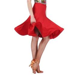 Frau Big Swing Dance Kurzer Rock Übungskleidung Cha Cha Rumba Samba Lateinisches Tanzkleid Bühnenkostüm Wettbewerb Tanzrock,Rot,M von CSSOL