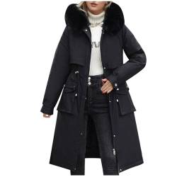 2023 Damen Plain Lang Daunenjacke Frauen Zipper Warme Jacke Damen Pufferjacke Down Coat Steppjacke Daunenmantel Wintermantel für Herbst Winter von CSWH