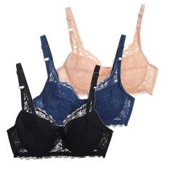 3er Pack BH Damen mit Bügel Fraun Spitzen BH Set mit verstellbarem Push Up BH Sexy BH Mädchen Atmungsaktiver Weich Bequemer BHS Y2K Unterwäsche Bra für Alltag von CSWH